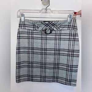 Rue21 Mint and Gray Plaid Pencil Skirt with Belt